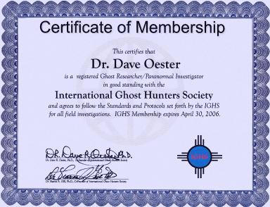 Certificat de chasseur de fantômes