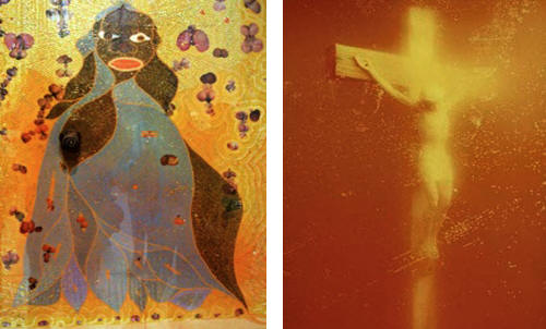 La « Très Sainte Vierge » de Chris Ofili, et le « Crucifix » d'Andres Serrano