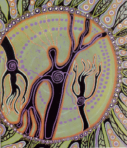 Illustration by Bronwyn Bancroft taken from Stradbroke Dreamtime (1993) by Oodgeroo Noonuccal/used without permission